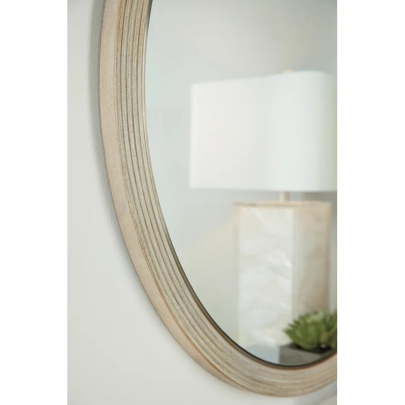 Transitional Oak Veneer 42" Round Beveled Accent Mirror