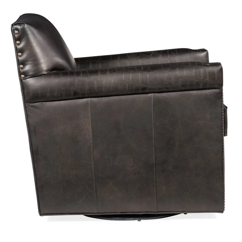Old Saddle Fudge Crocodile Leather Swivel Accent Chair