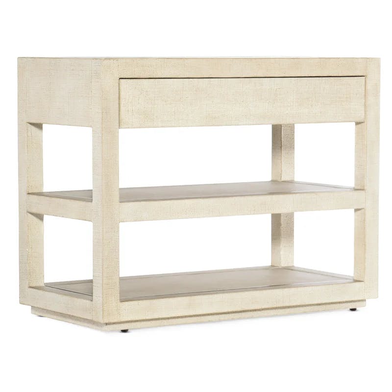 Transitional Cream Lacquered Burlap 1-Drawer Nightstand