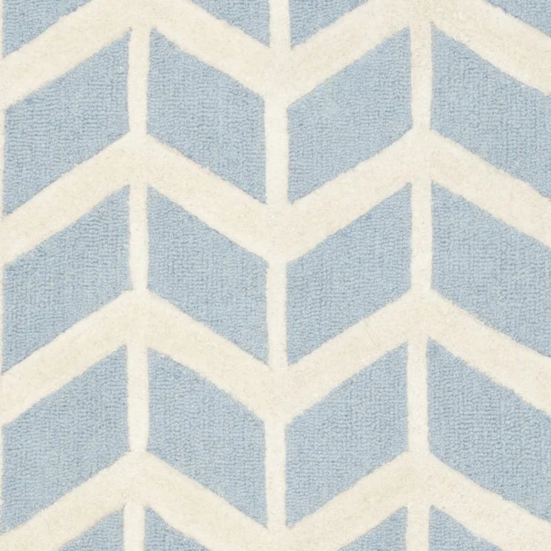 Elegant Blue Ivory Hand-Tufted Wool Rectangular Rug 3' x 5'