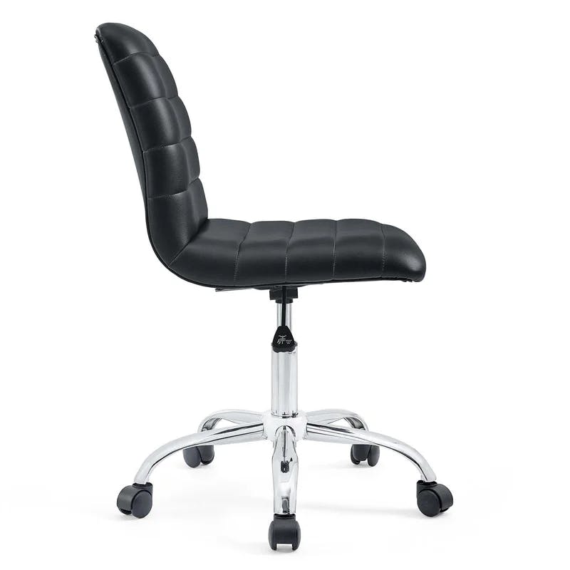 Polished Chrome Swivel Armless Office Chair in Black Vinyl