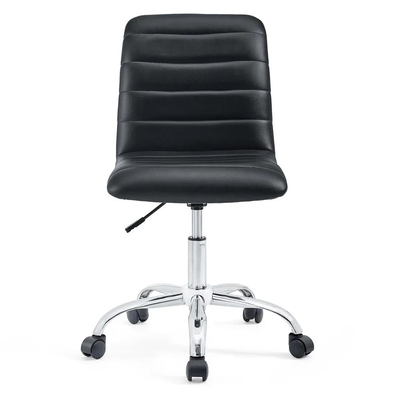 Polished Chrome Swivel Armless Office Chair in Black Vinyl