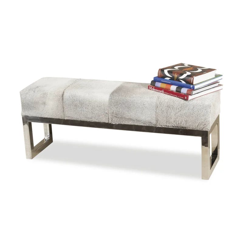 Moro 45'' Polished Steel and Genuine Leather Bench