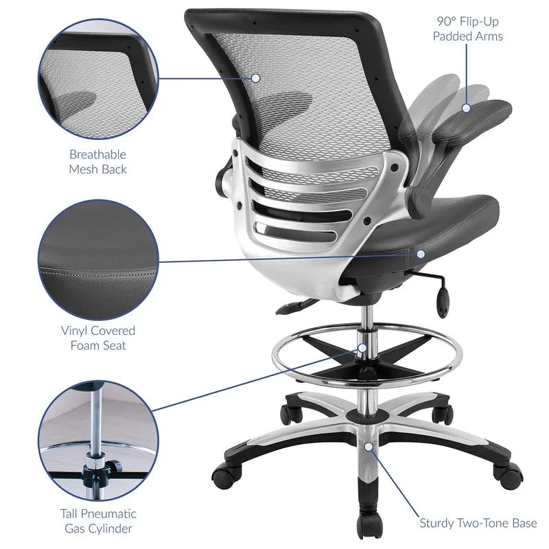 Edge Adjustable Swivel Drafting Chair with Mesh Back in Gray