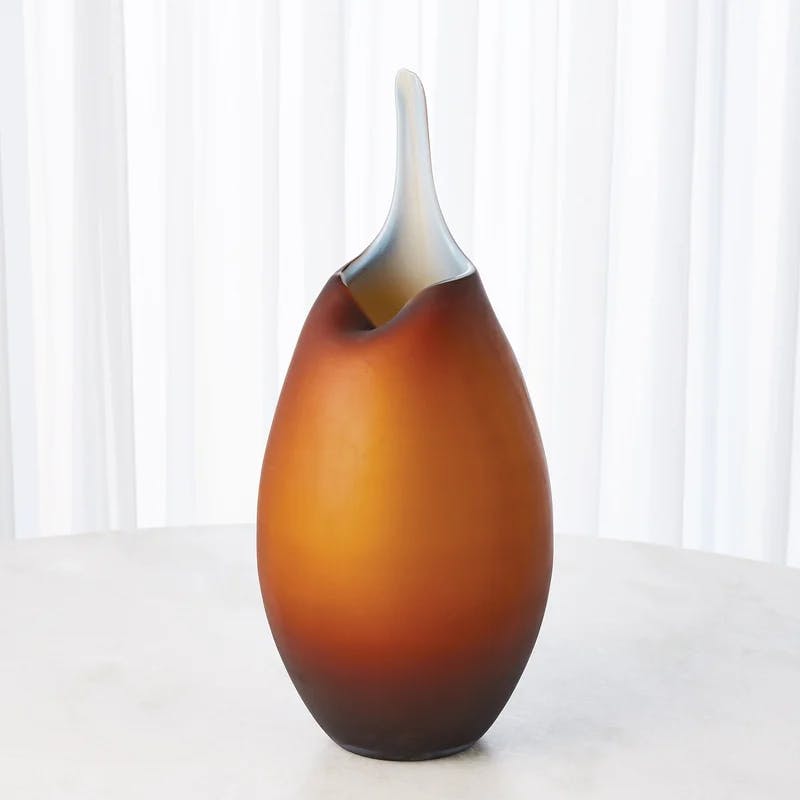 Handcrafted Frosted Amber & Blue Glass Novelty Vase