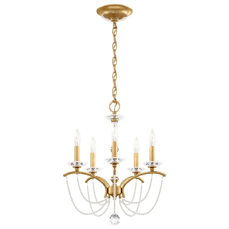 Heirloom Gold Priscilla 5-Light Crystal Chandelier with White Pearl Trim