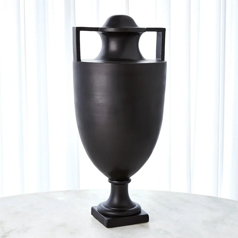 Matte Black Square Handle Amphora Ceramic Urn