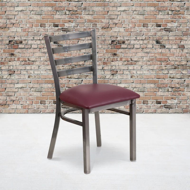 Elevate Ladderback Side Chair in Clear Coat Steel with Burgundy Vinyl Seat