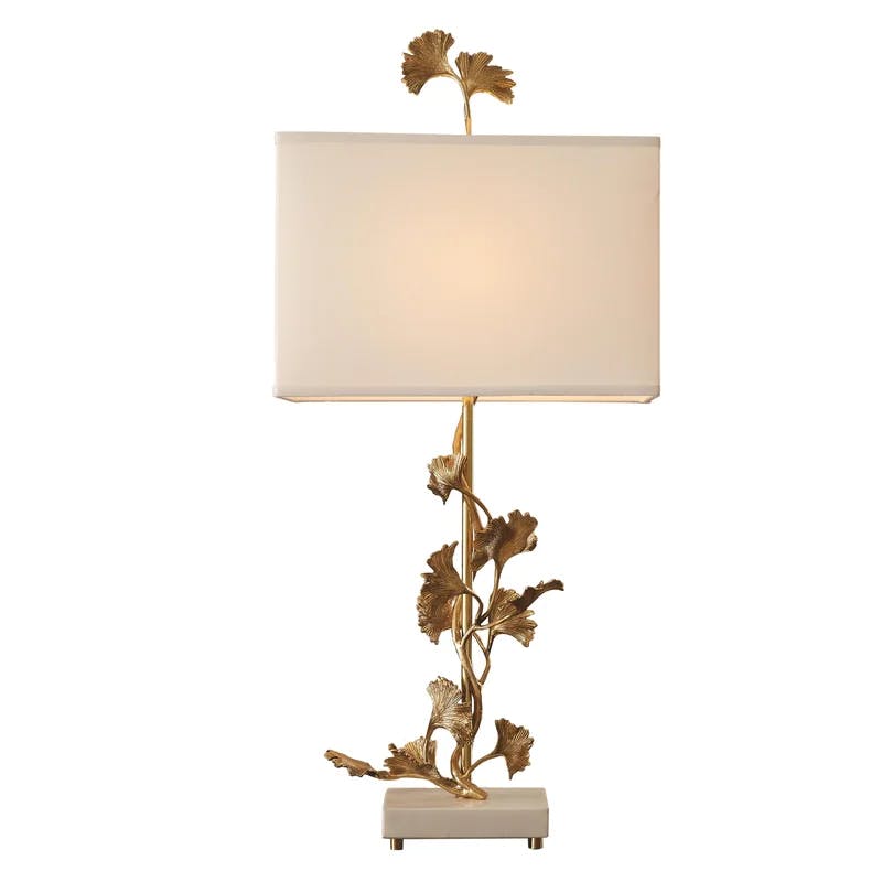 Elegant Ginkgo Solid Brass Table Lamp with White Polyester Shade