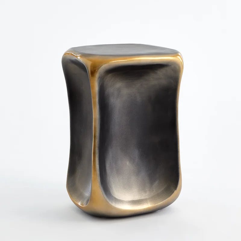 Luxurious Pinched Cube Black & Gold Ceramic Accent Table
