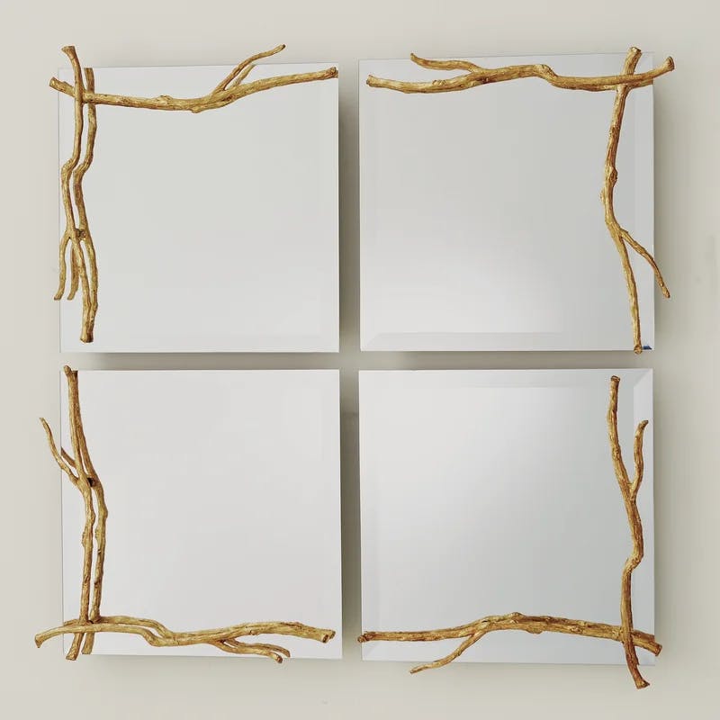 Elegant Gold Leaf Rectangular Twig Wall Mirror