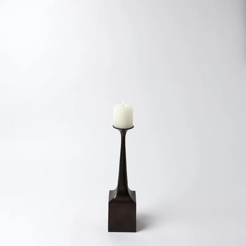 Giacometti-Inspired Bronze Aluminum 16" Hurricane Candlestick