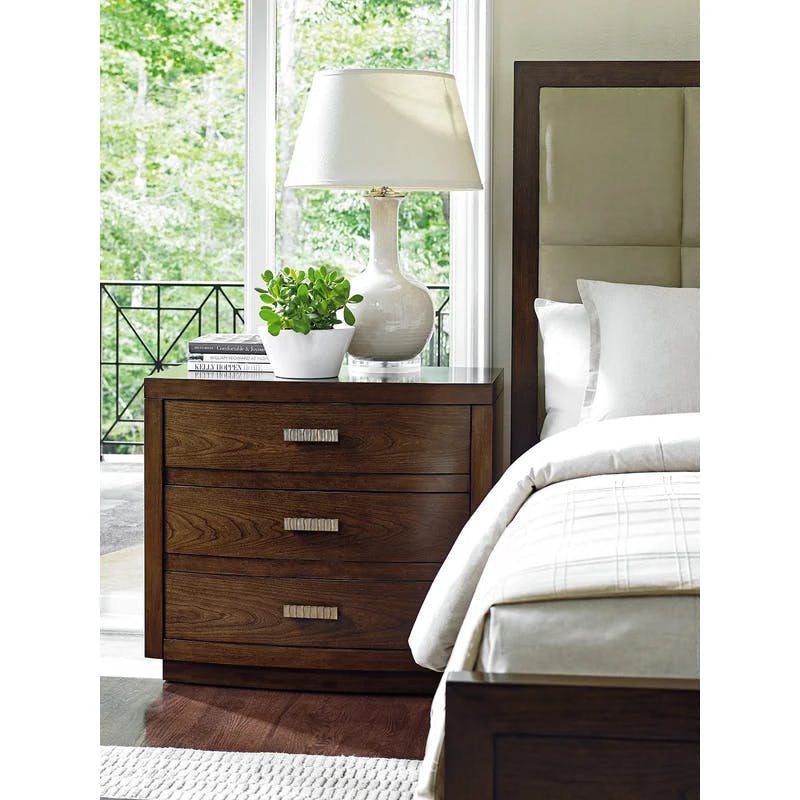 Transitional 3-Drawer Convex Front Nightstand in Brown