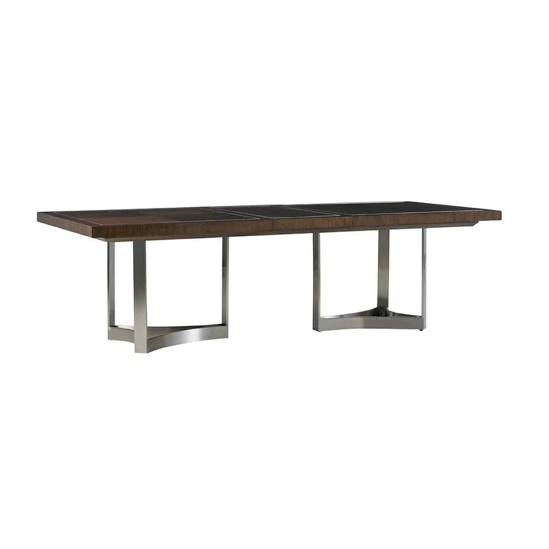 Contemporary Walnut Extendable Dining Table with Stainless Accents