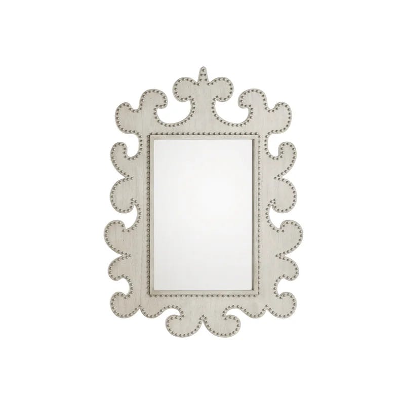 Transitional Barrett Cream Wood Dresser Mirror with Nailhead Trim