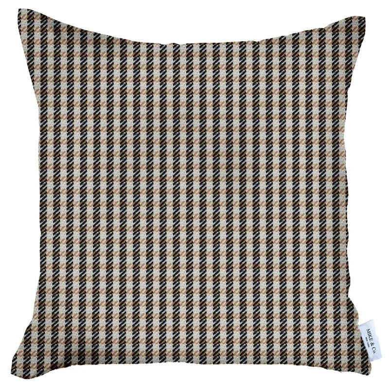 Boho-Chic Brown Houndstooth Jacquard 18" Throw Pillow Cover
