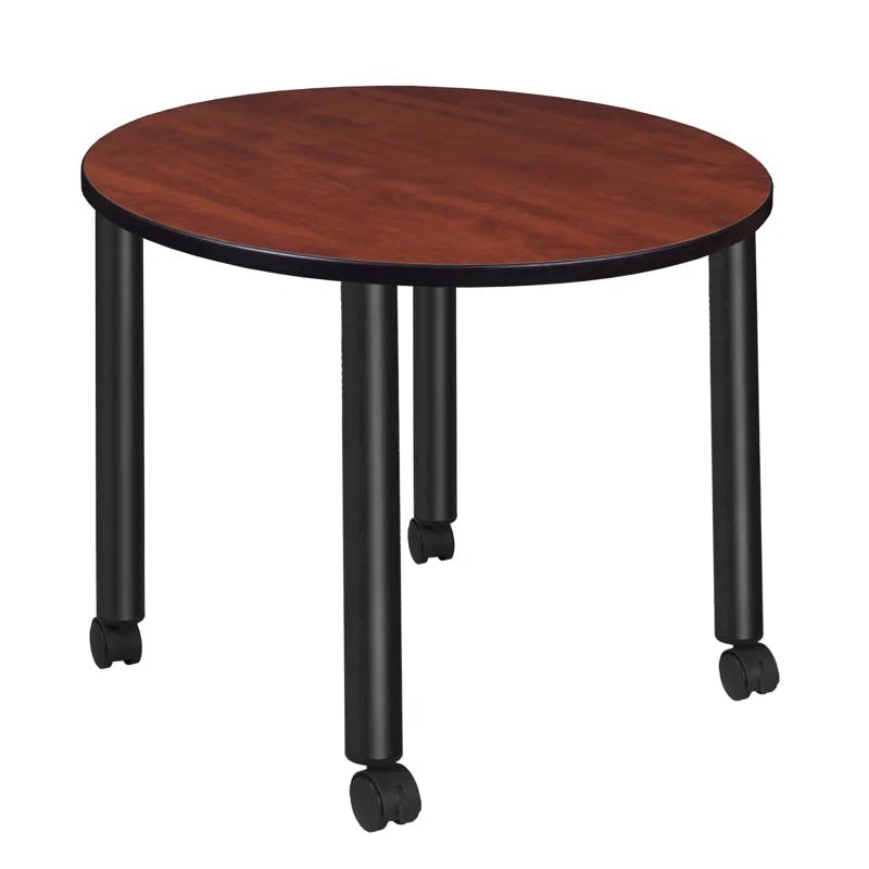 Cherry & Maple 42" Round Mobile Dining Table with Locking Casters