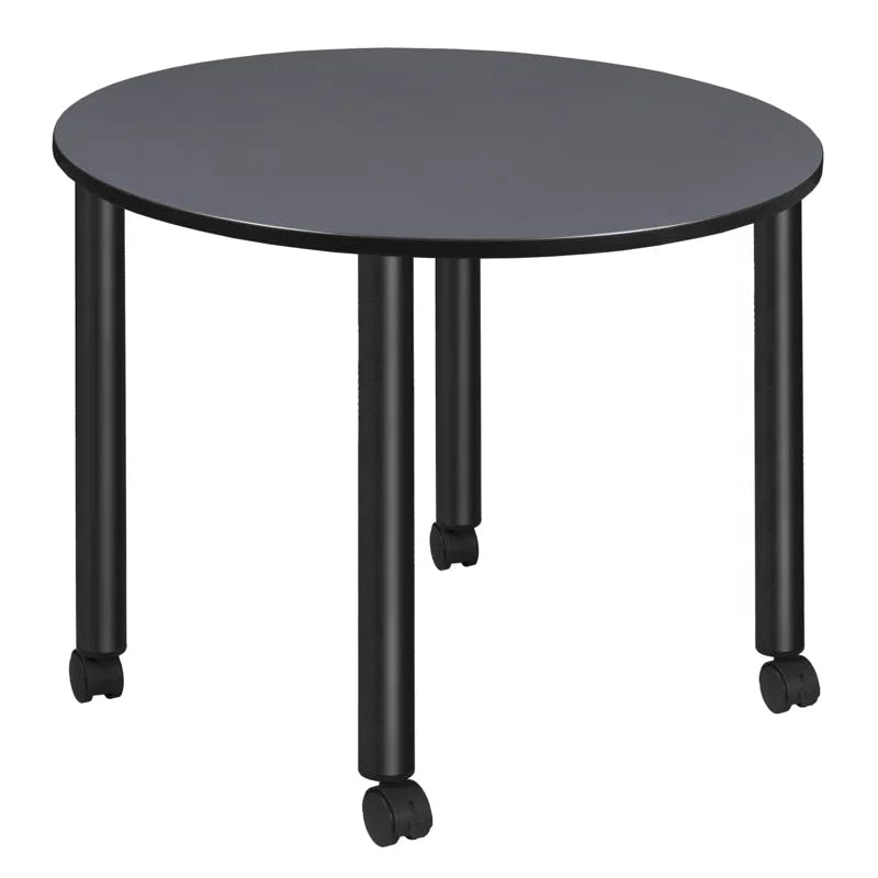 Modern 48" Round Mobile Dining Table in Gray with Alloy Steel Legs