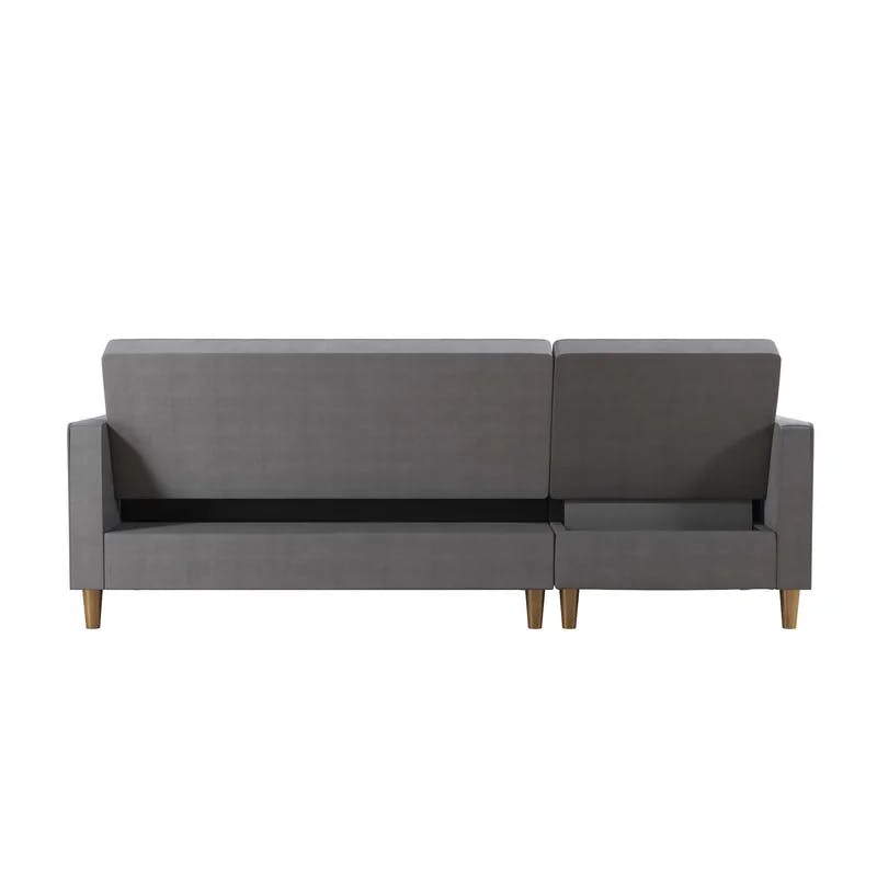 Elegant Gray Velvet Sleeper Sectional with Tufted Design and Storage