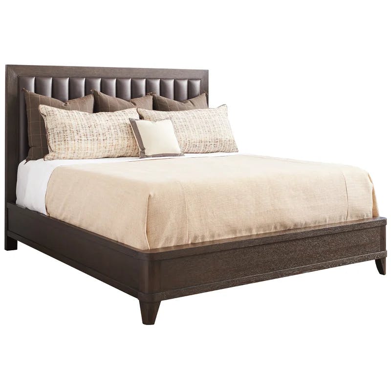 Chestnut Cowhide Leather King Upholstered Bed with Channel Headboard