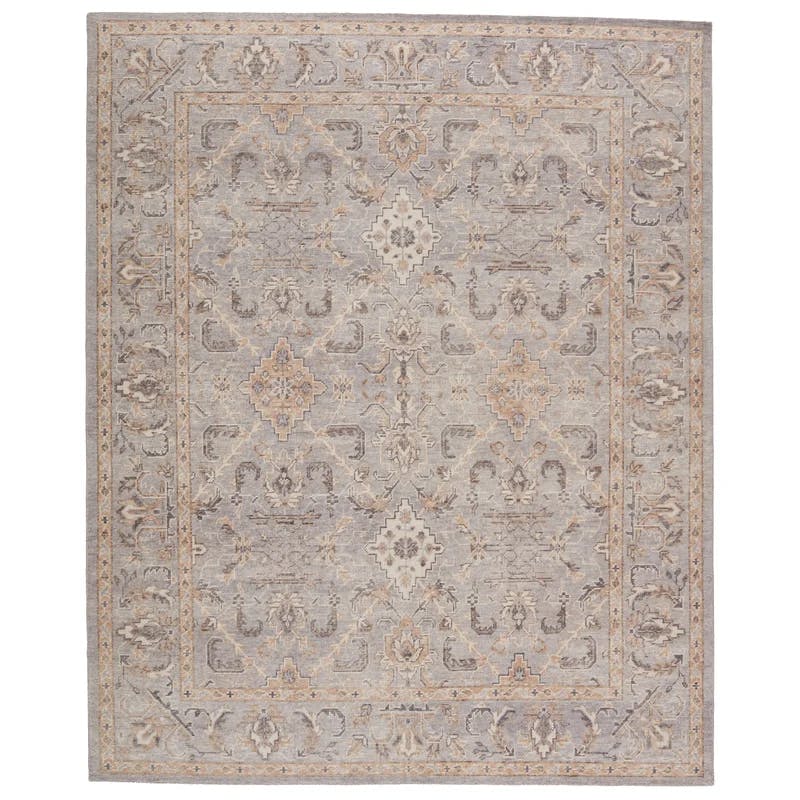 Wyndham Trellis Hand-Knotted Wool Area Rug 6'x9' in Gray and Tan