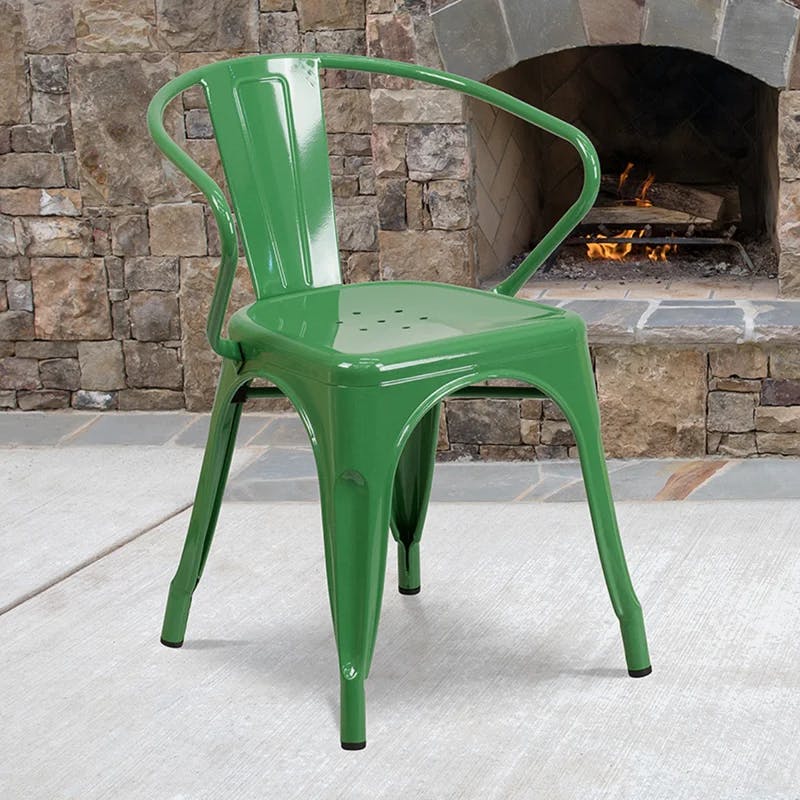 Vibrant Green Steel Indoor-Outdoor Armchair with Vertical Slat Back