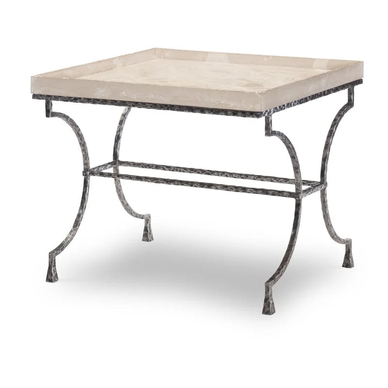 Cortez Black Hand-Hammered Iron Square Tray Top End Table