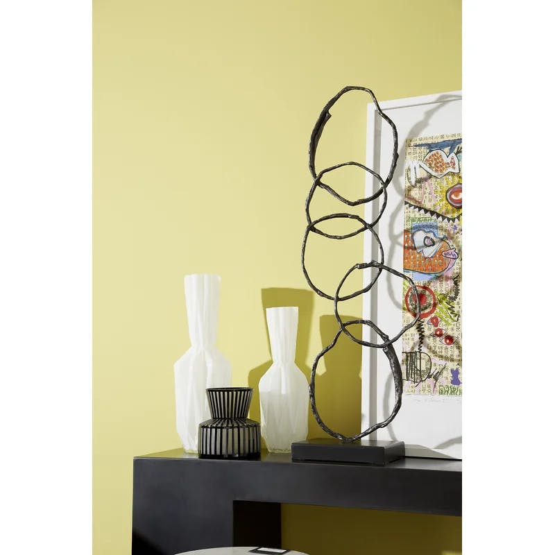 Modern Black Glass Tulip Silhouette Table Vase 11.75''