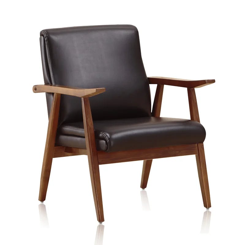 Archduke 29" Black Faux Leather and Wood Accent Chair