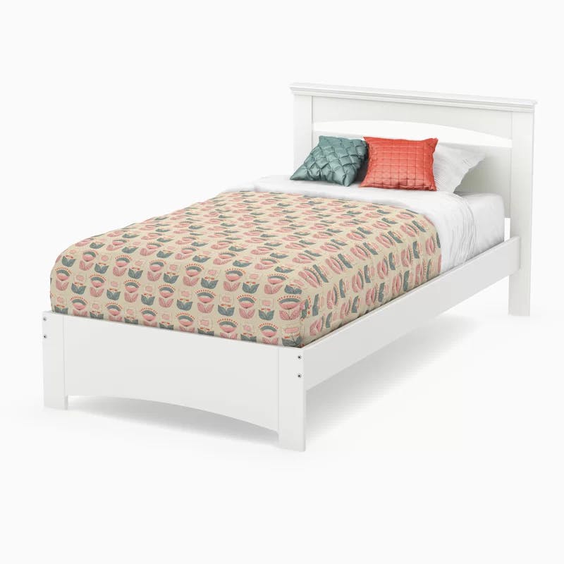 Pure White Twin Platform Bed with Drawer and Headboard