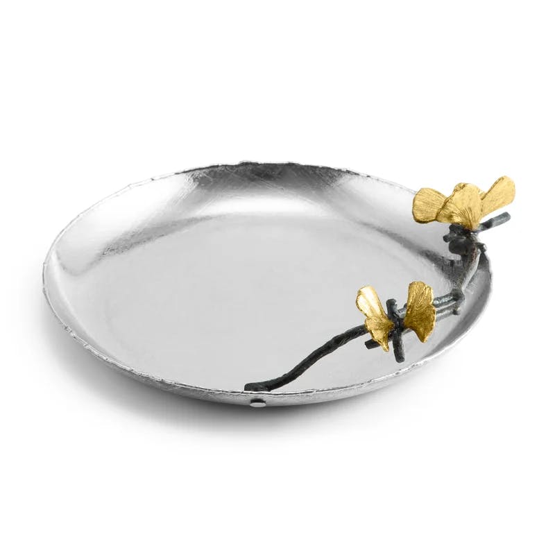 Butterfly Ginkgo Elegance 9'' Round Metal Serving Platter