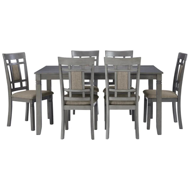 Transitional Charcoal Gray 7-Piece Dining Set with Lattice-Back Chairs