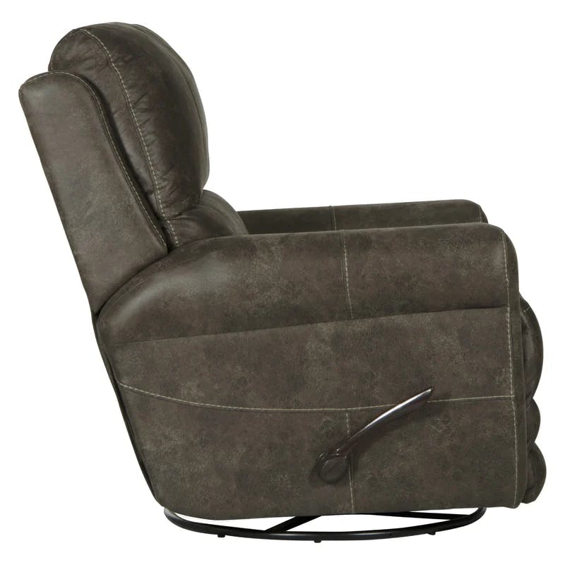 Maddie Ash Swivel Recliner in Gray Faux Leather with Memory Foam
