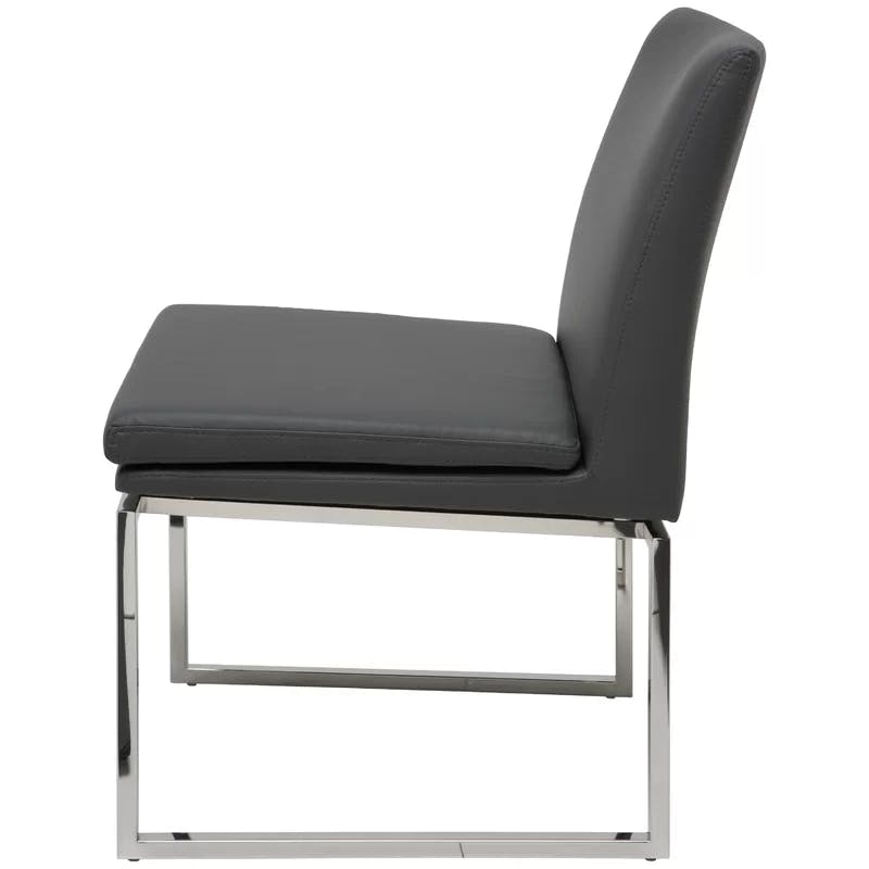 Sleek Savine White Naugahyde Side Chair with Polished Silver Frame
