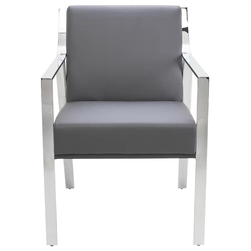 Elegant Contemporary Gray Metal Arm Chair with Curved Arms