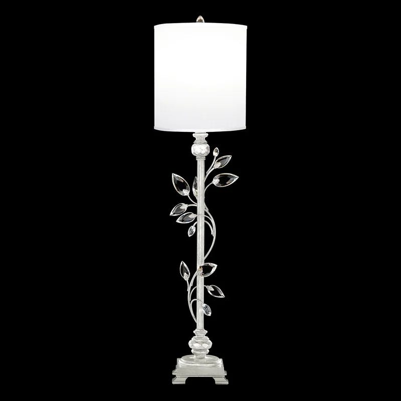 Elegant Silver Leaf 37" Crystal Laurel Table Lamp with White Shade