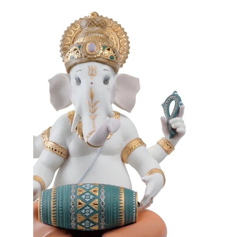 Limited Edition Crystal Elephant Ganesha Figurine in White & Purple