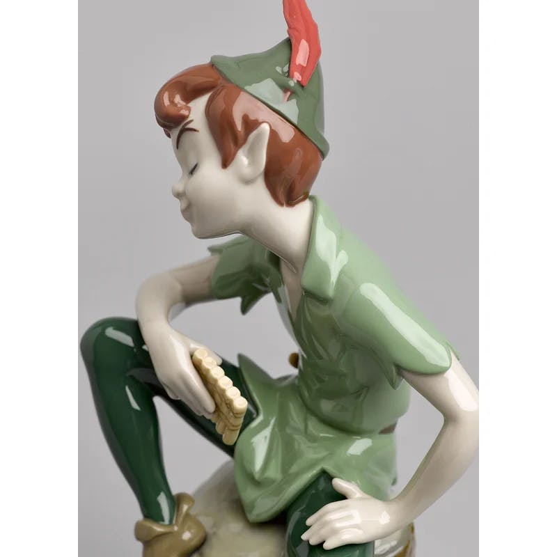 Enchanted Peter Pan Glazed Porcelain Sculpture, Handcrafted in Spain