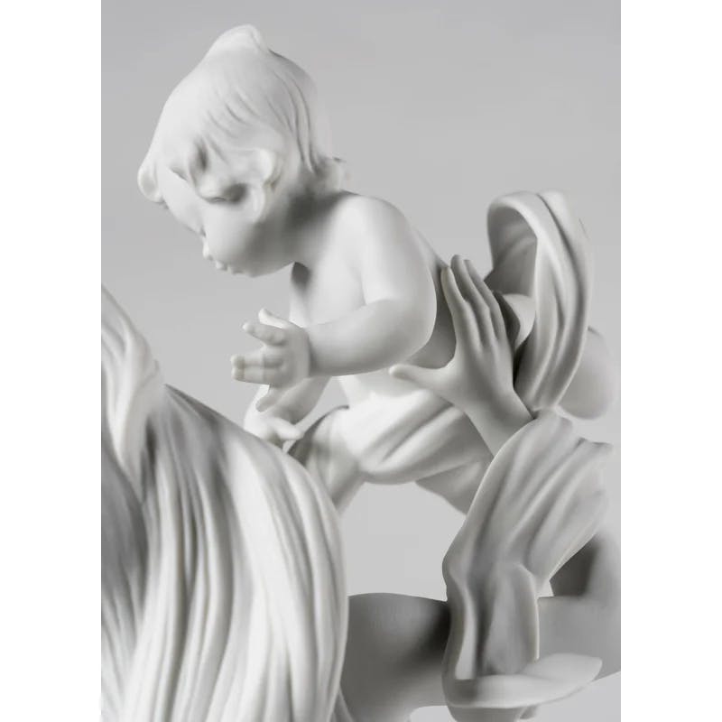 Elegante Crystal Maternal Embrace Statue, Matte White