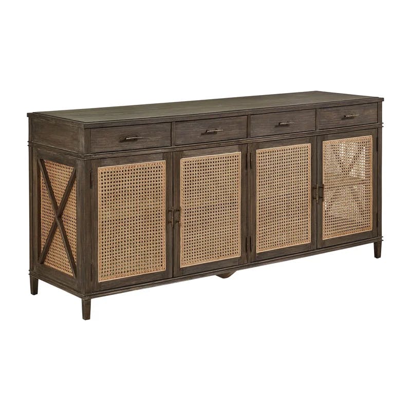 Cambridge 78'' Charcoal Gray Solid Wood Sideboard with Rustic Cane Doors