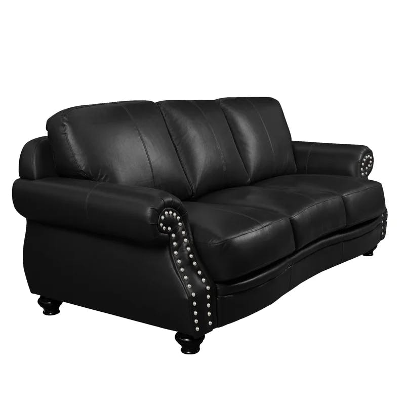 Charleston Traditional Top-Grain Leather 3-Piece Living Room Set in Black