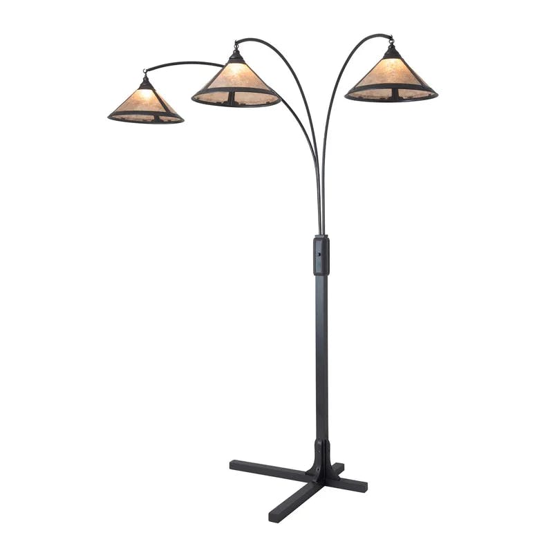Charcoal Gray Gunmetal 3-Light Arc Floor Lamp with Amber Mica Shades