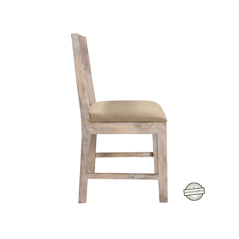 Quincy Mango Wood White Upholstered Slat Back Chairs, Set of 2