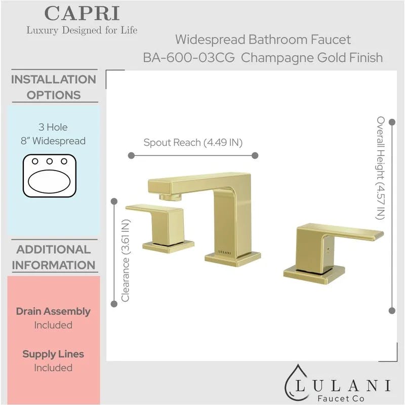 Capri Premium Champagne Gold 8" Widespread Two-Handle Bathroom Faucet