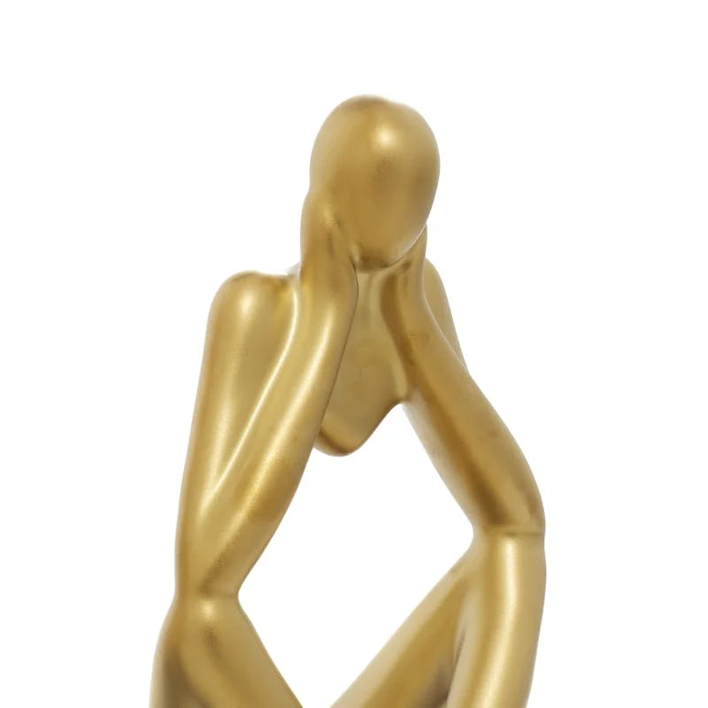 Gold Porcelain Sitting Thinker Trio Sculptures 4"W, 13"H