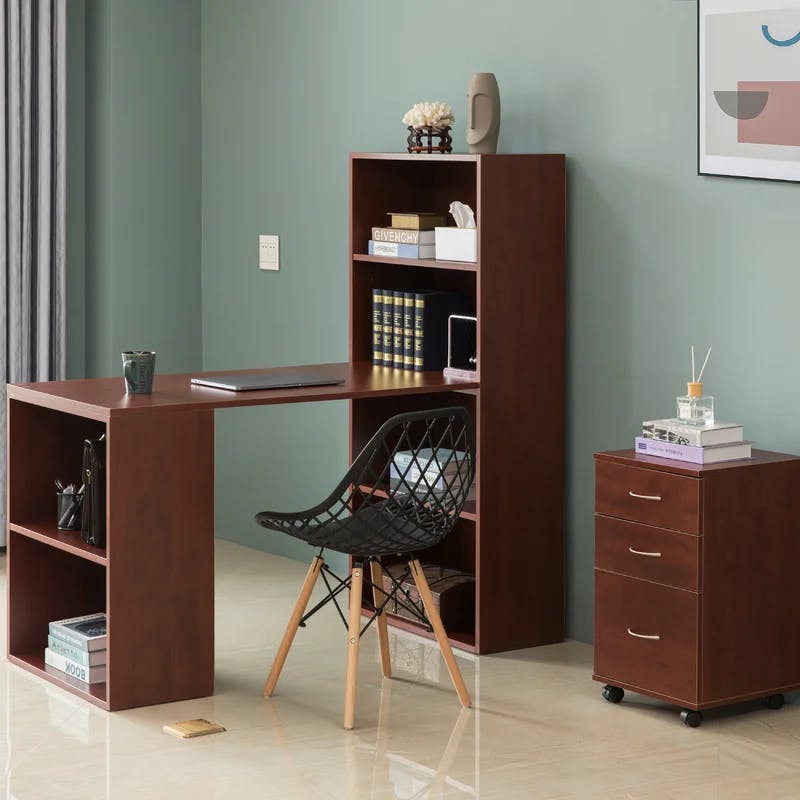 Cherry Solid Wood Compact Writing Desk with Storage Cubbies