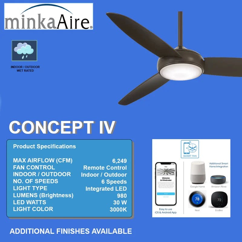 54" Smart LED Ceiling Fan in Oil Rubbed Bronze with Etched Opal Glass