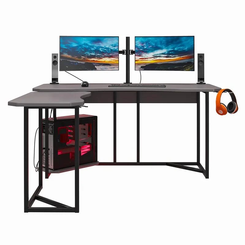 Ntense Quest Reversible L-Shape Gaming Desk with XL CPU Stand in Gray