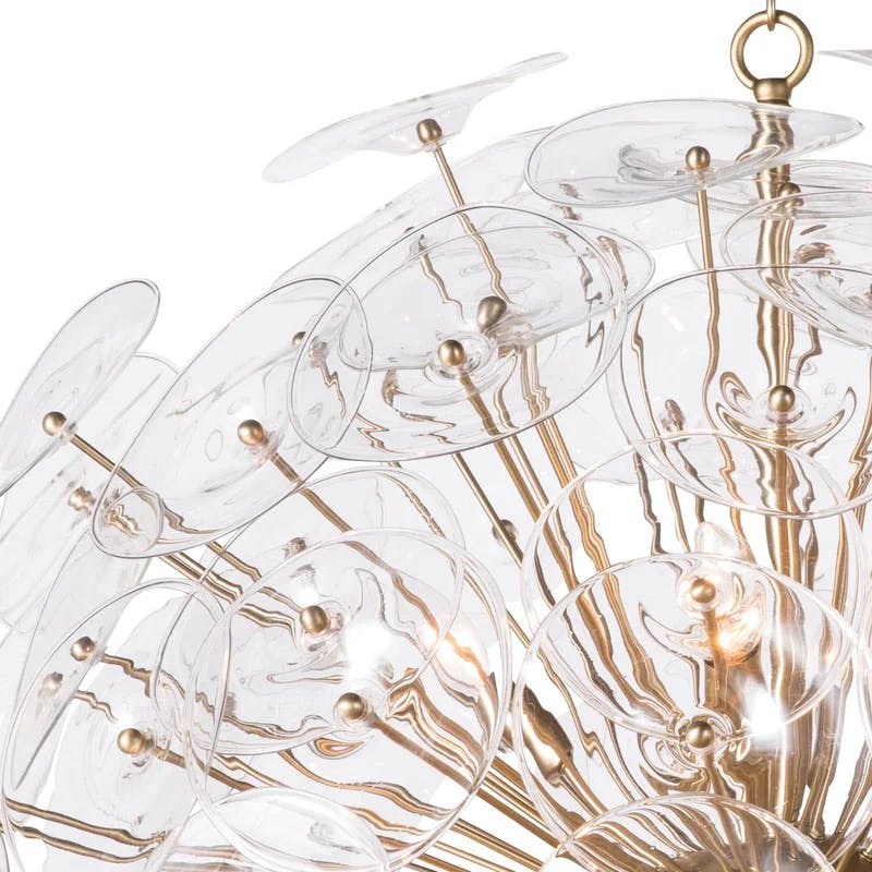 Modern Sputnik 12-Light Chandelier in Natural Brass with Clear Accents