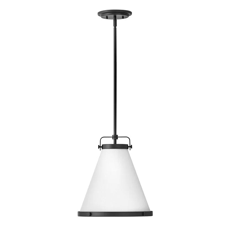Lark Transitional Black Pendant Light with Off-White Textured Shade